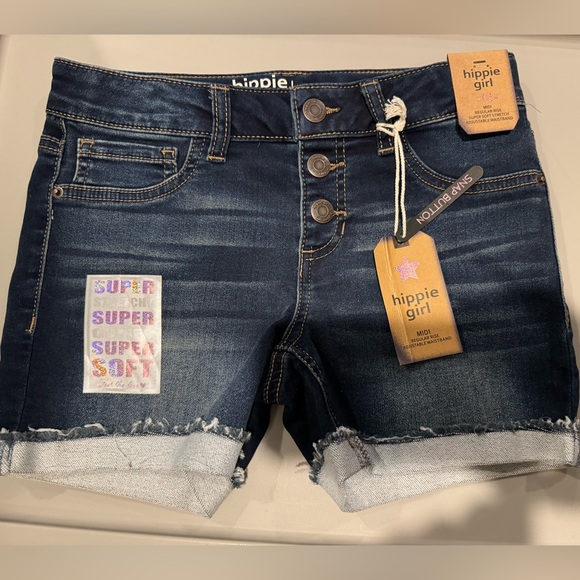 NWT Hippie Girl Midi Regular Rise Super Soft Stretch Denim Shorts - Picture 2 of 2